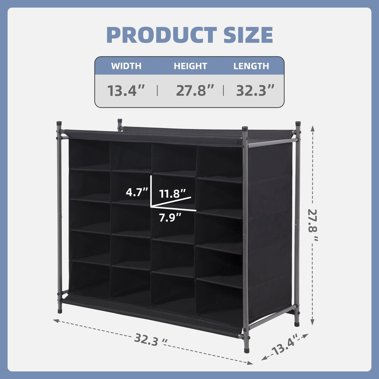 STORAGE MANIAC Stackable Shoe Cubby Organizer, Free Standing Shoe Cube Rack for Entryway, Bedroom, Apartment, Closet, 20-Cube Black