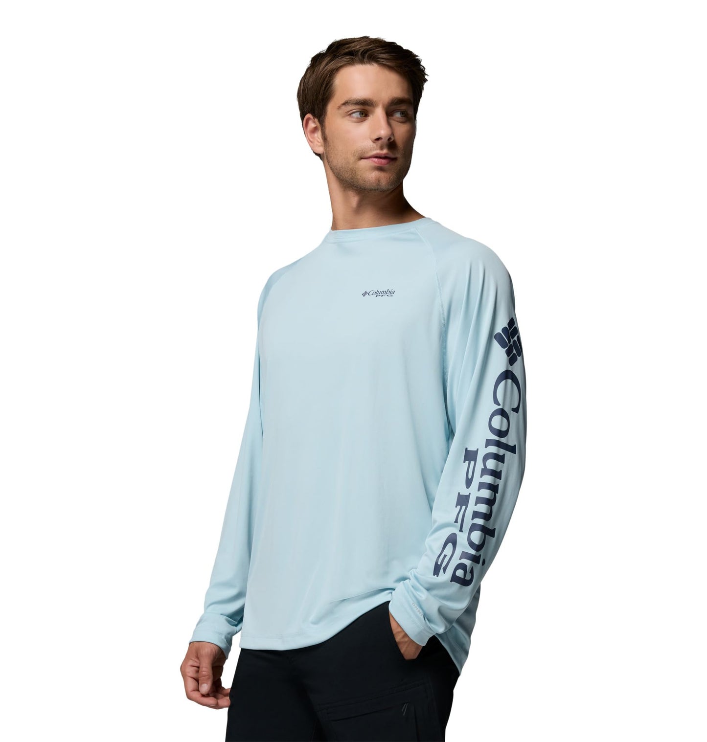 Columbia Men's PFG Terminal Tackle Long Sleeve Fishing Shirt, Marine Light/Nocturnal Logo, 3X Tall