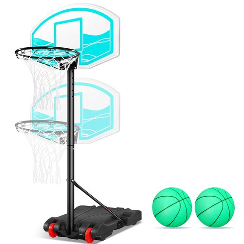 Pool Basketball Hoop Adjustable Swimming Pool Basketball - 7- Height Pool Accessories with LED Light, 2 Balls & Pump, Water Basketball Goals System, Portable Basketball Hoop