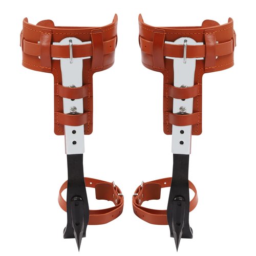 AKSDSGA Tree Climbing Gear, Cowhide Leather Tree Climbing Spikes Set Height-Adjustable Tree Climbing Spurs, Safety Belt Gloves for Tree Work, Tree Trimming, Tree Cutting, Logging Hunting Picking Fruit