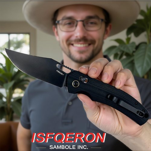 ISFQERON Light Folding Pocket Knife - 3.31" 14C28N Steel Blade & G10, EDC Knife with Clip for Men & Women | Camping Survival Hiking Knives with Safety Lock (59-60HRC)