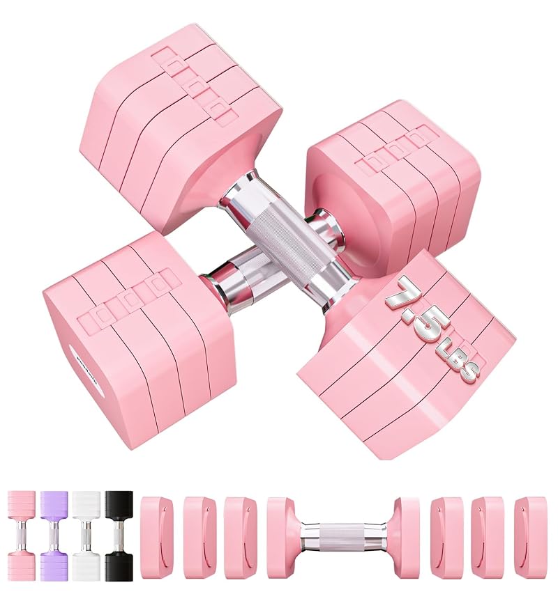 Upspeed 15 lb Adjustable Dumbbells Set for Home Gym - Pink