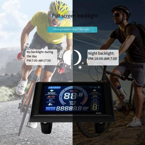 Ruitutedianzi Electric Bike Display 24V-72V Waterproof LCD Display S966 Electric Bike Controller Panel Dashboard,SM Connector Easy to Use
