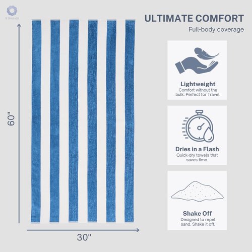 9Threads Cotton Turkish Beach Towel Towels Oversized 30"x60" Pool Absorbent Extra Large Quick Dry Sand Travel Towel (Cabana Fountain Blue, 4 Pack)