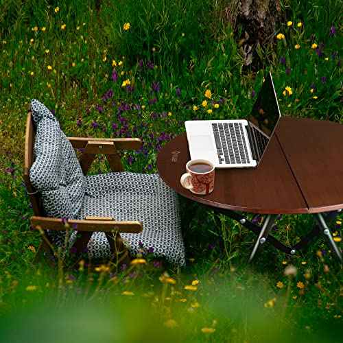 VILLEY Bamboo Round Folding Table, Camping Half-fold Portable Table with Carrying Bag for Indoor & Outdoor Picnic Coffee Barbecue Beach Card Game