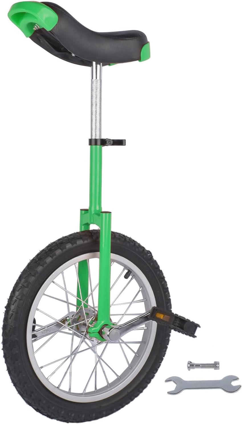 16 Inch Wheel Unicycle Balance Fitness Exercise Adult Kids Outdoor Sports Training Cycling Unicycle with Steel Rim,Mountain Tire Cycling Sports Exercise with Adjustable Seat(Silver)