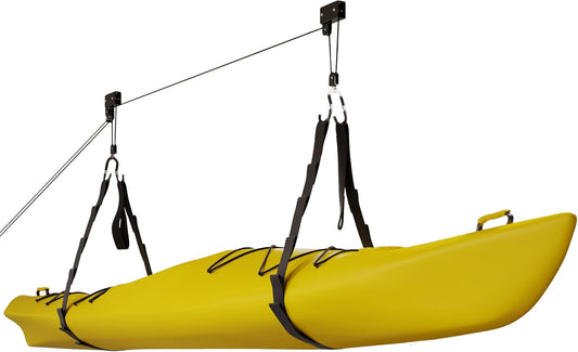Kayak Storage Hoist - Overhead Pulley System with 125lb Capacity for Canoes, Bikes, Ladders, and More - for up to 12-Foot Ceilings