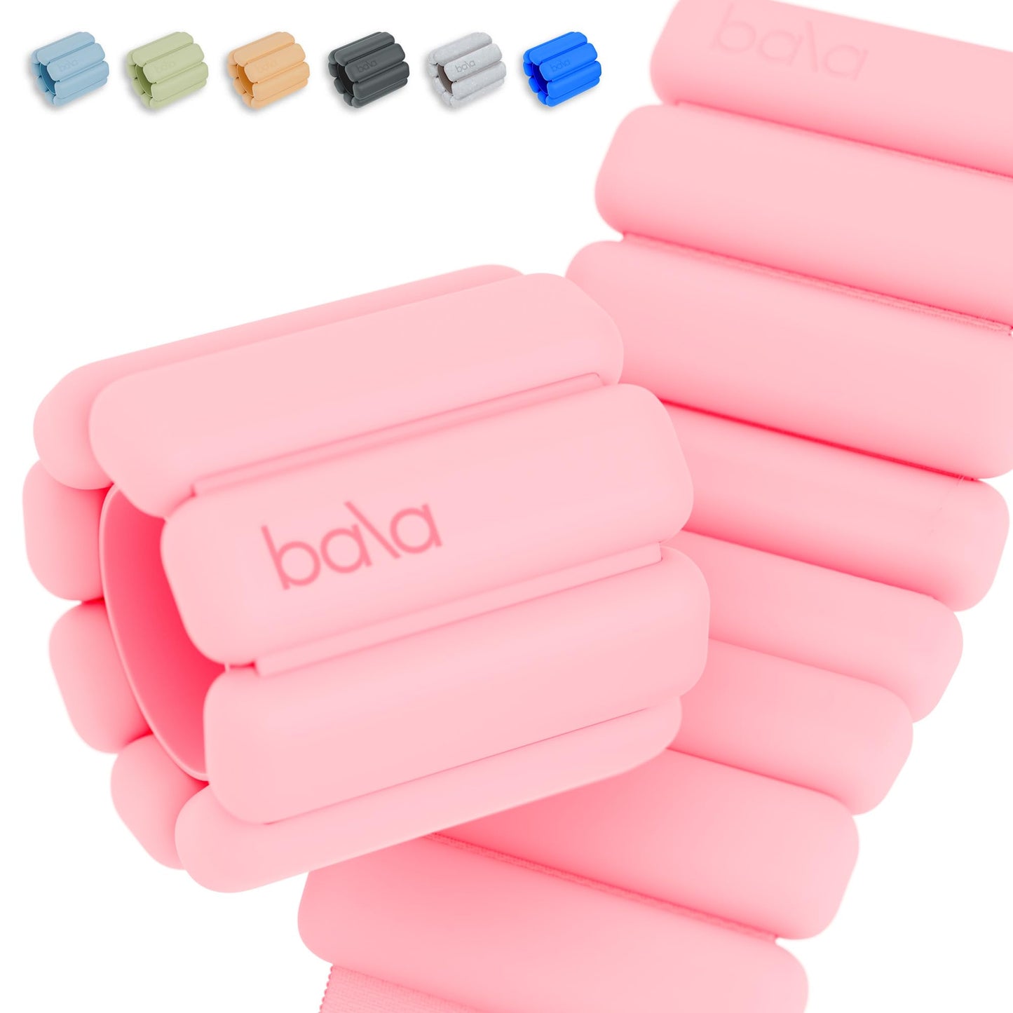 Bala Bangles Wrist & Ankle Weights for Women & Men (Blush) - 1 Pound Adjustable Silicone Weighted Bracelet Set for Gym, Yoga, Pilates, Cardio & Strength Training - Wearable Arm & Leg Workout Weights