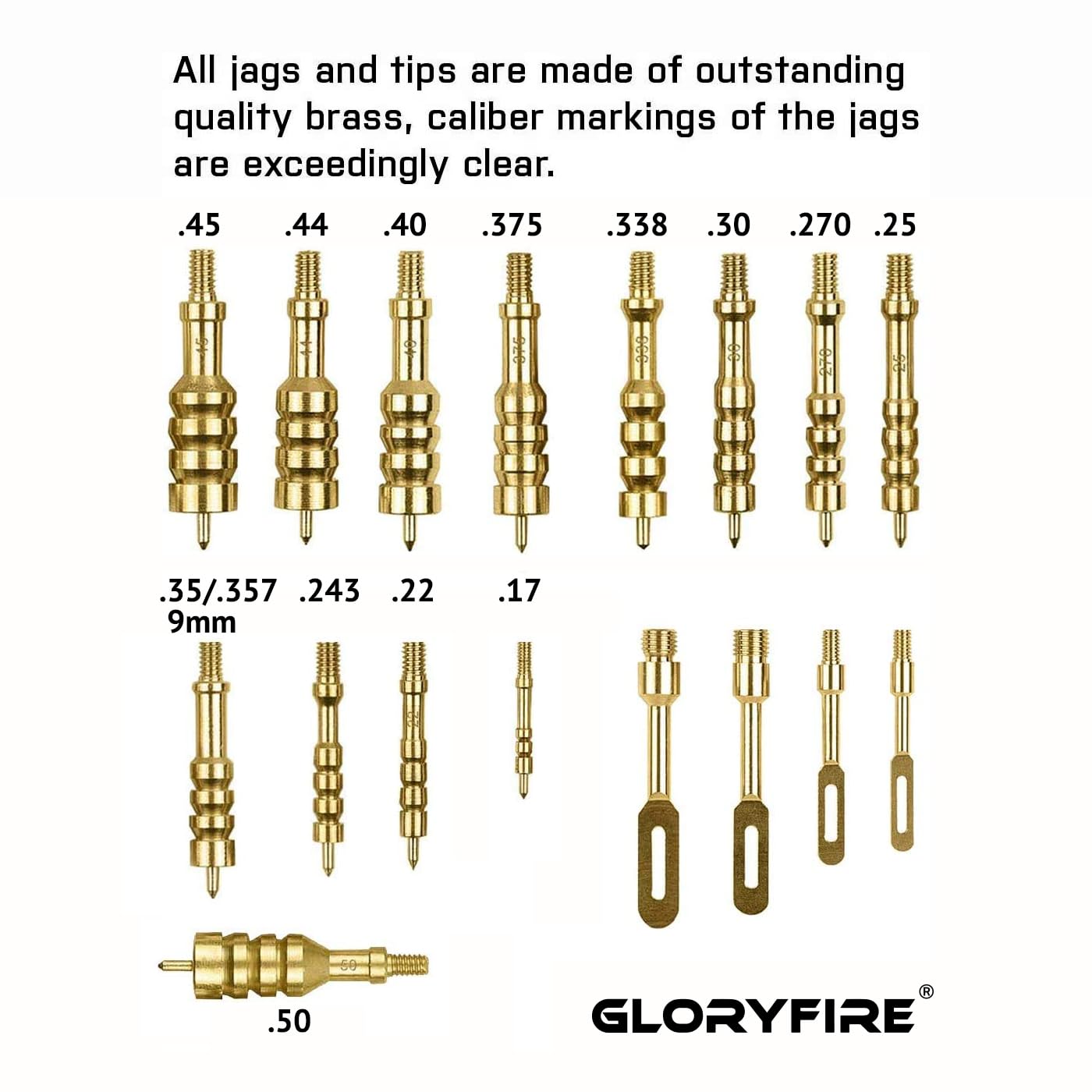 GLORYFIRE Gun Cleaning Kit Universal for Guns, Gun Brushes for Pistol, Handgun, Shotgun, Elite Brass Rods and Wire Rope, Hunting Gear Gun Accessories for Men(Brass Jags Set)