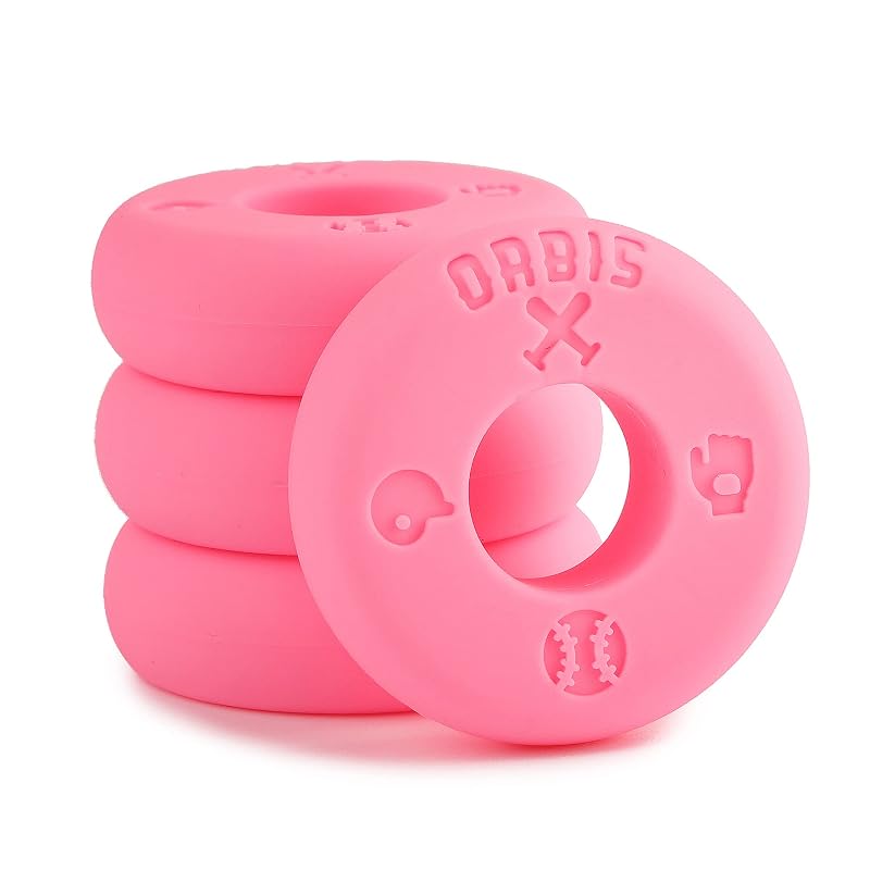 Pink Bat Grip Choke Up Rings with Baseball Icons – 4 Pack for Youth Baseball