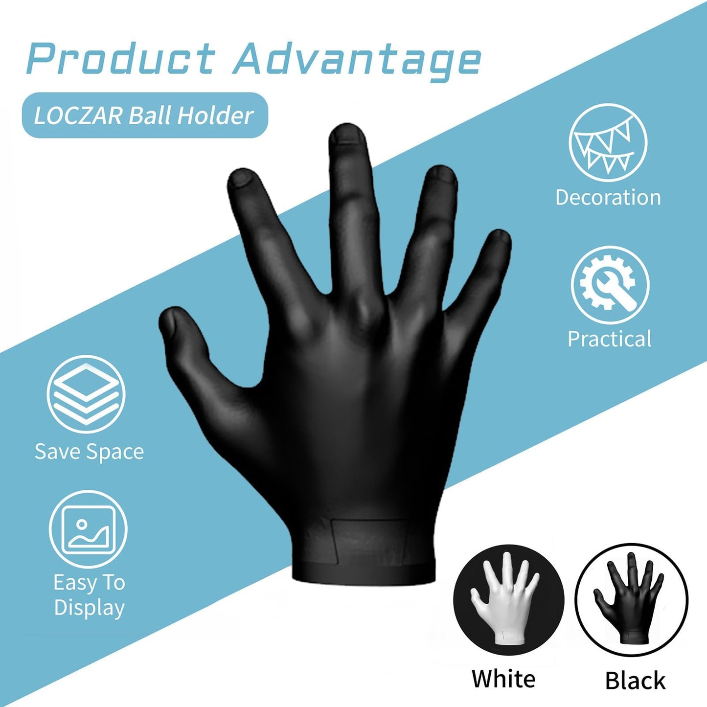 Basketball Holder, Hand Sculpture Ball Holder Wall Mount Art Decor Stand Basketball Storage Rack Organizer Display Case Man Cave for Football Soccer Gifts for Him Men Boys Gamers (White Ball Holder)
