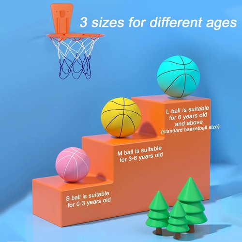 Silent Basketball and Hoop Set, Silent Basketball Dribbling No Noise with Wall Mount Basketball Hoop, Quiet Ball Professional Indoor Basketballs Frame for Home Use (Orange Set, L:9.5IN/24CM)