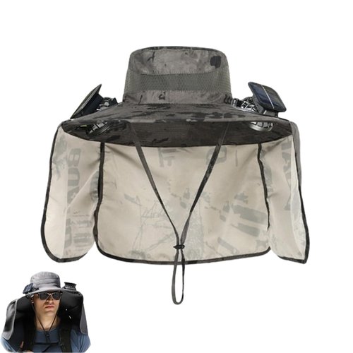 Solar Fan Hat with Neck Flap,Wide Brim Solar Fan Outdoor Fishing Hat,Upf50+ (C)