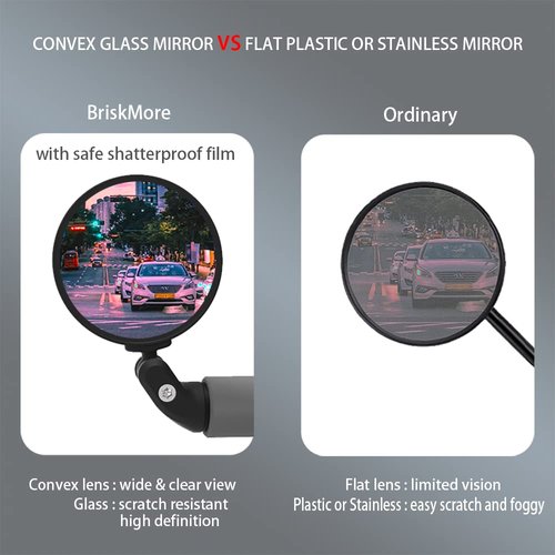 BriskMore Black Convex Rearview Mirrors, 2PCS Adjustable Handlebar Bicycle Mirrors for Road, Mountain, Scooter Bikes