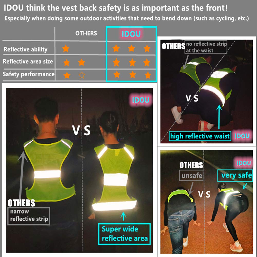 IDOU Reflective Vest Safety Running Gear - High Visibility Vest with Pocket for Running, Biking, Walking, Women & Men/D/M1