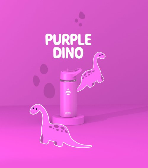 Clearly Filtered Water Bottle | Removes 220+ Contaminants, Double-Wall Insulated Stainless Steel, BPA/BPS Free, Phthalate Free, Filters Flouride Lead Chlorine (16oz, Purple Dino)