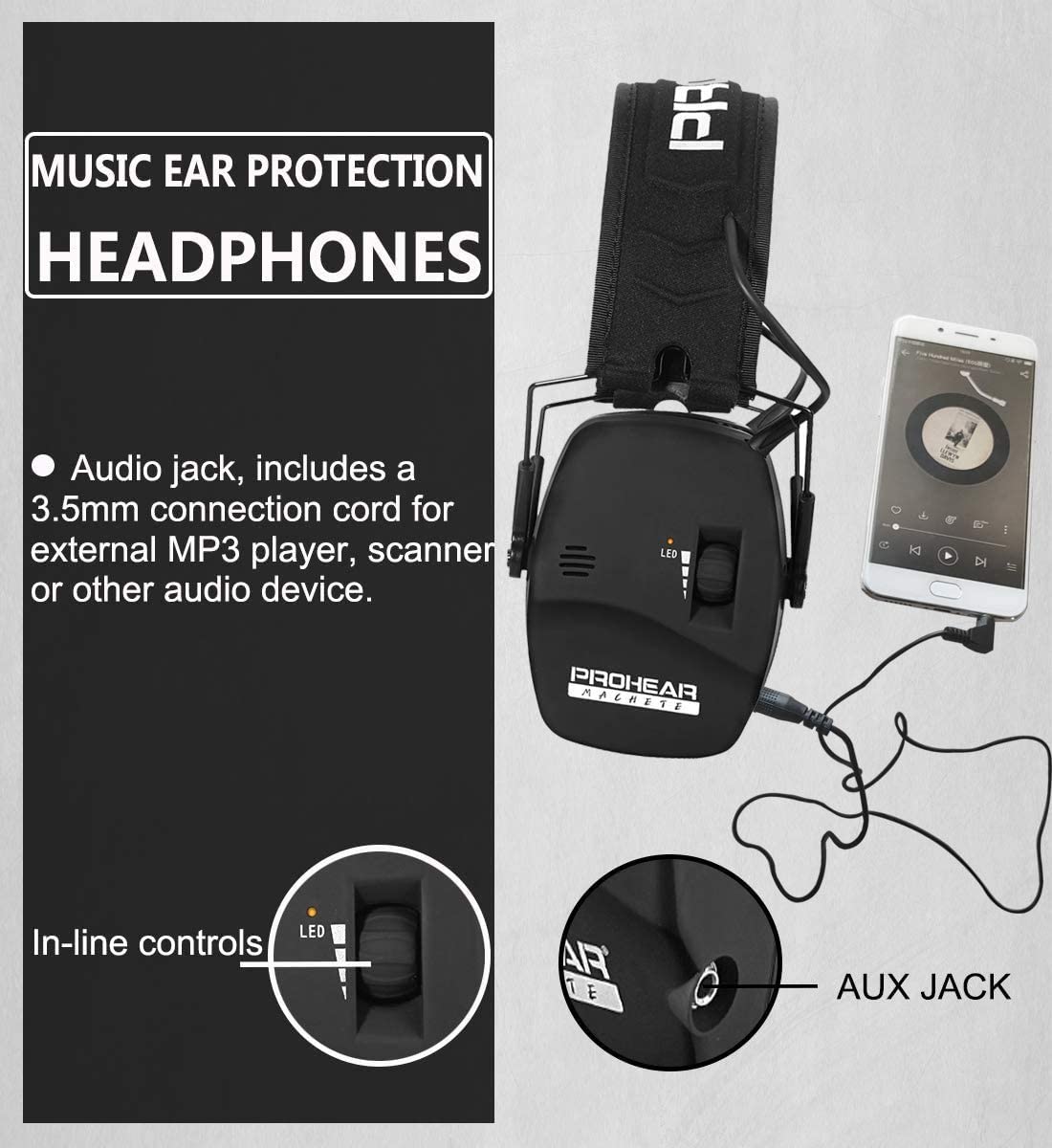 PROHEAR Digital Electronic Shooting Ear Protection Muffs with GEP02 Gel Ear Pads, Hunting 5X Sound Amplification Earmuffs, NRR 23dB Low Profile Hearing Protection for Gun Range - Black
