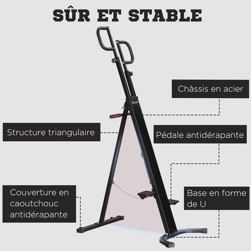 Soozier Folding Vertical Climber Exercise Machine, Height Adjustable Climbing Machine with LCD Monitor and Transport Wheels, Stair Stepper for Full Body Workout, Black