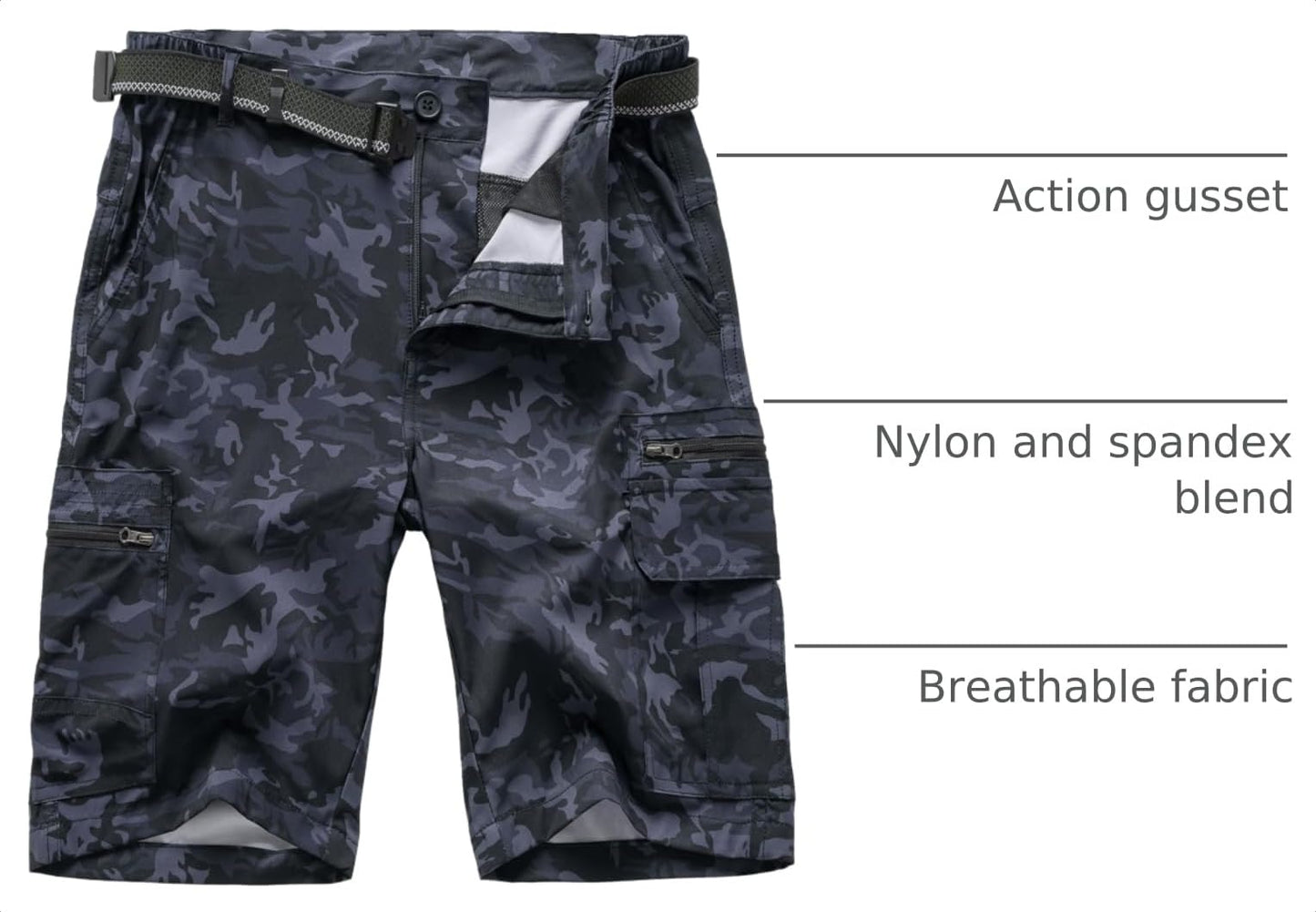 Jessie Kidden Mens Outdoor Casual Expandable Waist Lightweight Water Resistant Quick Dry Fishing Hiking Shorts (6222 Black Camo 44)