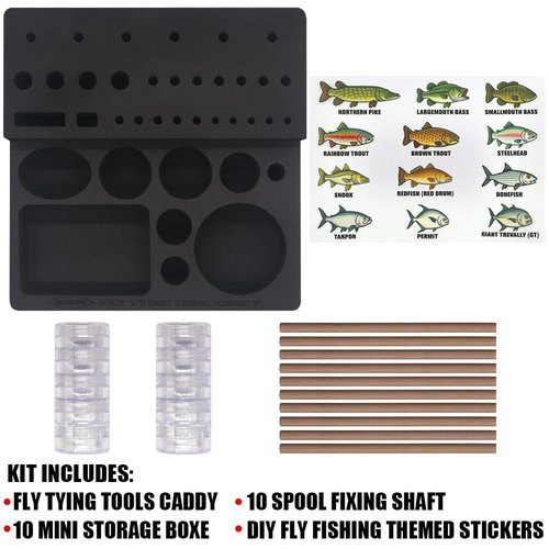 LURELINK Fly Tying Tool Caddy Organizer-Essential for Fly Tying Stations & Fishing Tool Organizer, Holds 20 Thread Spools with 10 Accessory Boxes