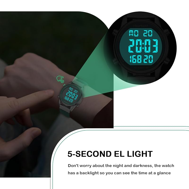 Hearkent Blue Pedometer Watch – Step, Mileage & Calorie Tracker, Large Digits