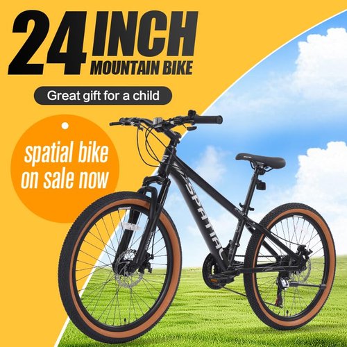 SPATIAL 24 Inch Mountain Bike,Kids Bike 21 Speeds with Disc Brakes,Kids Bicycles for Boys and Girls Age 7-12,Aluminum Frame Bike (Black)