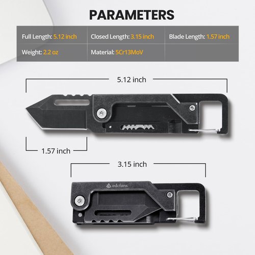 edcfans Keychain Knife, Carabiner Multitool, Tanto Pocket Knife with Key Clip, Box Cutter, Can/Bottle Opener, Screwdriver Wrench, Pry Tools, EDC Hiking Camping Gear, Gifts for Men Women Everyday Carry