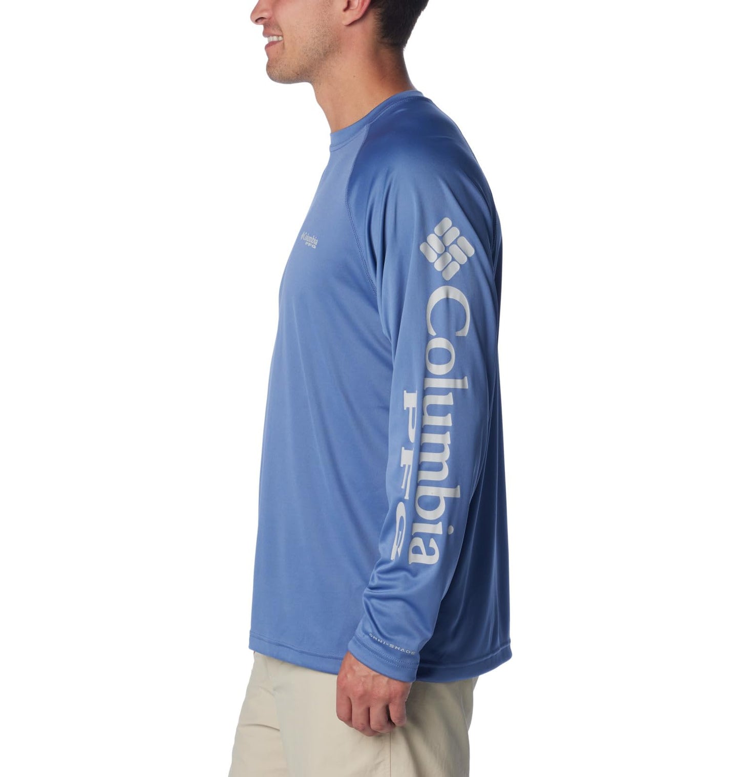 Columbia Men's Terminal Tackle Long Sleeve Shirt, Bluebell/Cool Grey Logo, Large Tall
