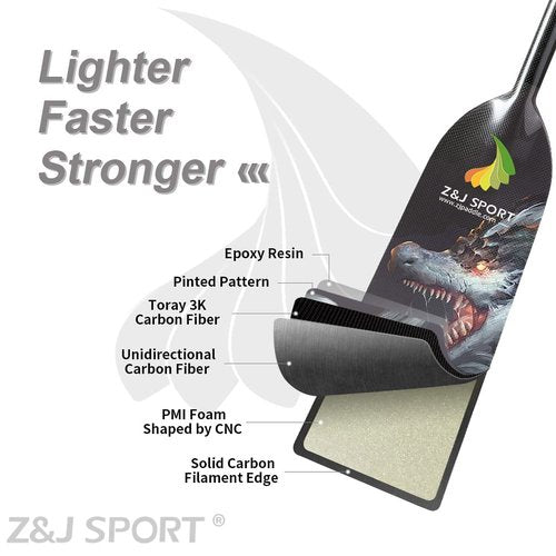 Z&J SPORT Adjustable Dragon Boat Paddle, IDBF Approved Carbon Fiber Paddle, Dragon Graphic Paddle with Adjuster for Dragon Boat Race with Adjustable T Handle (SCB6)