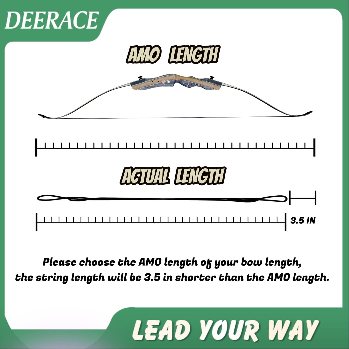 DEERACE Traditional Recurve Bow String, AMO 48"-70" 12,14,16 Strands Dacron Bow String Replacement for Recurve/Long/Horse Bow (AMO 54” (Actual Length 50”), 16 Strands (Recommended for up to 65 lbs))