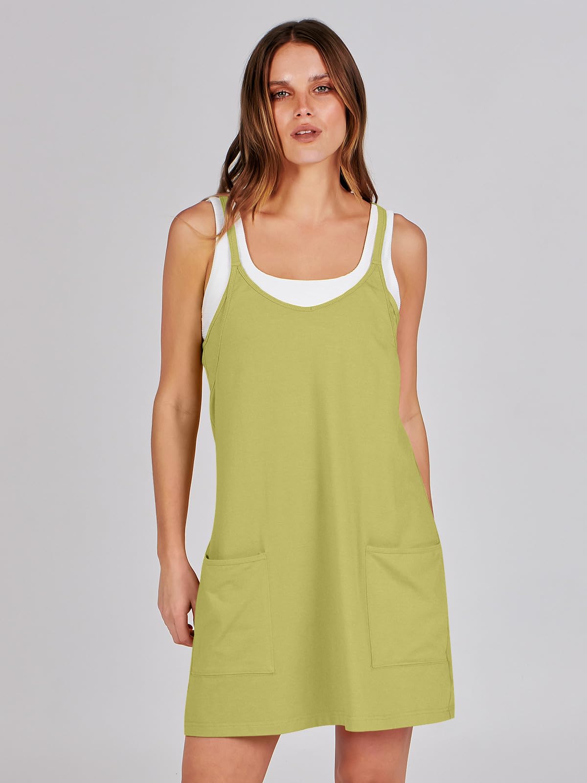 ANRABESS Women Athletic Dress Summer Tennis Workout Active Sports Mini Romper Dress Built in Shorts Travel Vacation Clothes Light Green Small