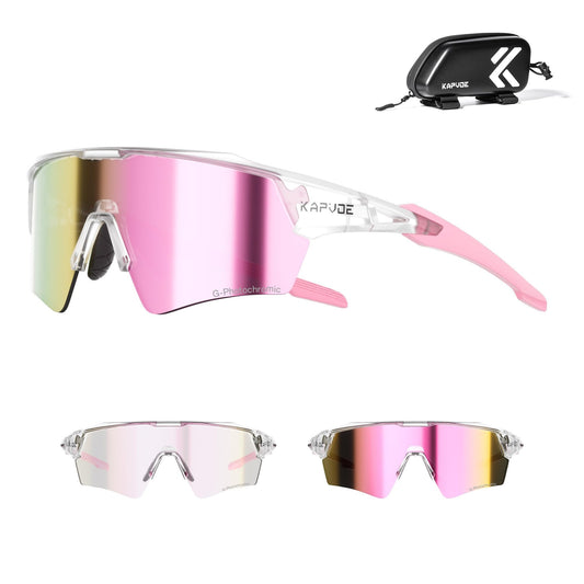 KAPVOE Photochromic Cycling Glasses Men Women Sport Sunglasses UV Protection Mountain Bike Sunglasses MTB Bicycle Riding Glasses TR90 Frame Baseball Shades Running Triathlon Cycle Golf Pink