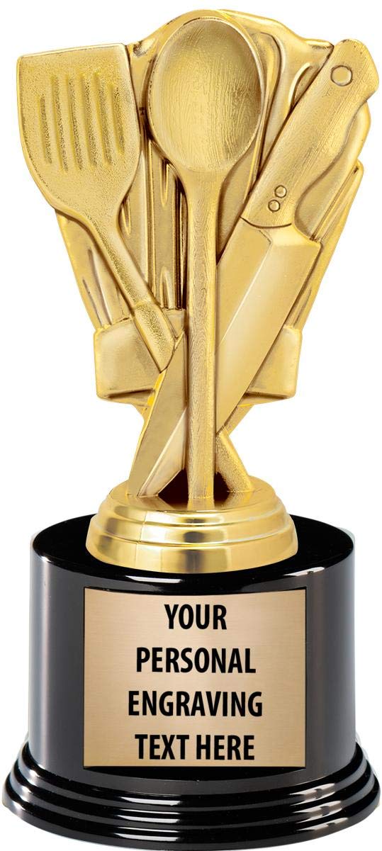 Crown Awards Cooking Trophies with Custom Engraving, 7.25" Personalized Gold Chef Hat Cooking Competition Trophy On Deluxe Round Base 1 Pack Prime