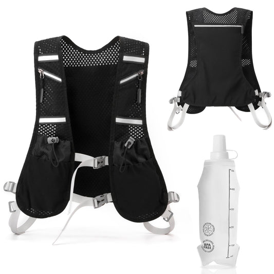 Hydration Vest for Women & Men – Lightweight Running Backpack with 500ml Soft Flask, Adjustable & Breathable, Reflective Gear with 7 Pockets for Marathon, Hiking, Cycling