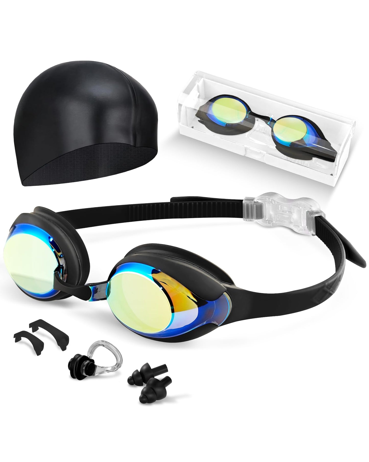 Hurdilen Kids Swim Goggles, Anti-fog and UV Protection with Swimming Cap for Age 3-15 Youth Boys Girls Toddler (Black)