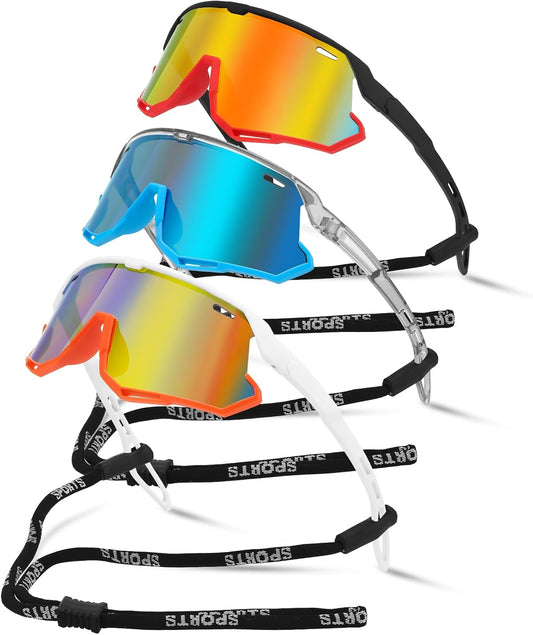 3 Pack Kids Sunglasses Youth Baseball Sunglasses Sports Cycling Sunglasses Shades UV400 Protection Goggles for Teens Age 8-14 Boys Girls