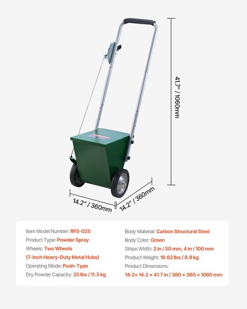 VEVOR 25 lbs Dry Line Chalker with Heavy-Duty Metal Wheels, Adjustable 2 or 4 Inch Dry Line Marker Machine for Baseball & Softball, Wheeled with Rubber Handle, Large Powder Capacity, Green
