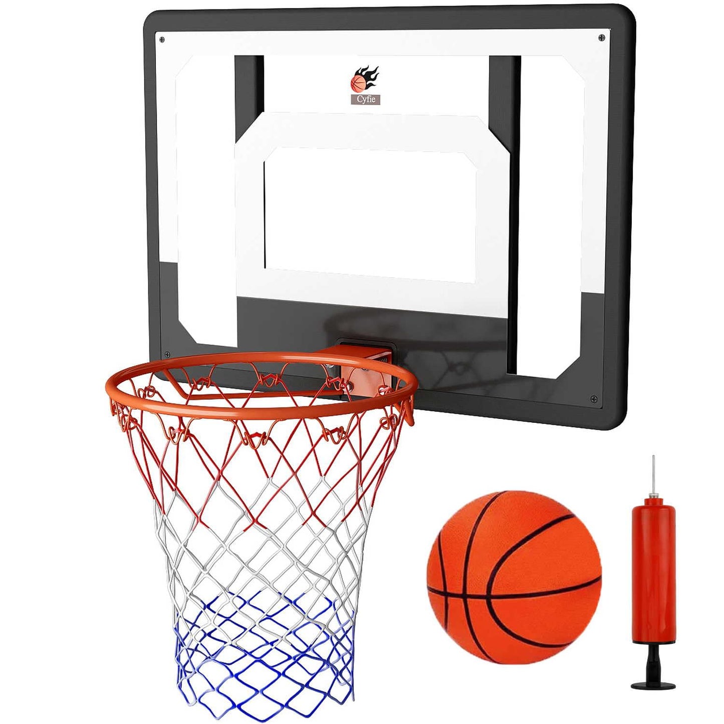 CYFIE Large Wall Mount Basketball Hoop Set with Door Hooks, 32" x 23" Backboard, Spring Rim, Indoor Outdoor Basketball Practice Equipment for Adults