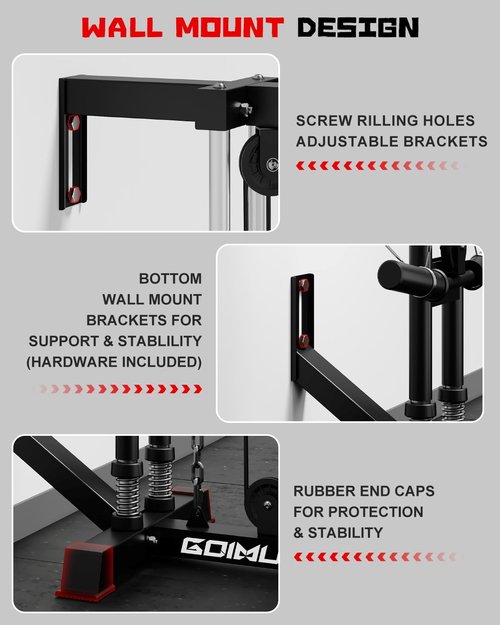 Goimu Wall Mount Cable Station, WM1 Cable Crossover Machine with 17 Positions, High and Low Cable Crossover Machine with Removable Footplate for Garage Home Gym (WM1 Cable Station BK)