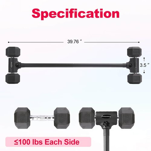 Aspireartisans Dumbbell to Barbell Converter, Barbell Bar, Adjustable Barbell, Transform Dumbbells to a Barbell, Adjustable to 200 lb Capacity