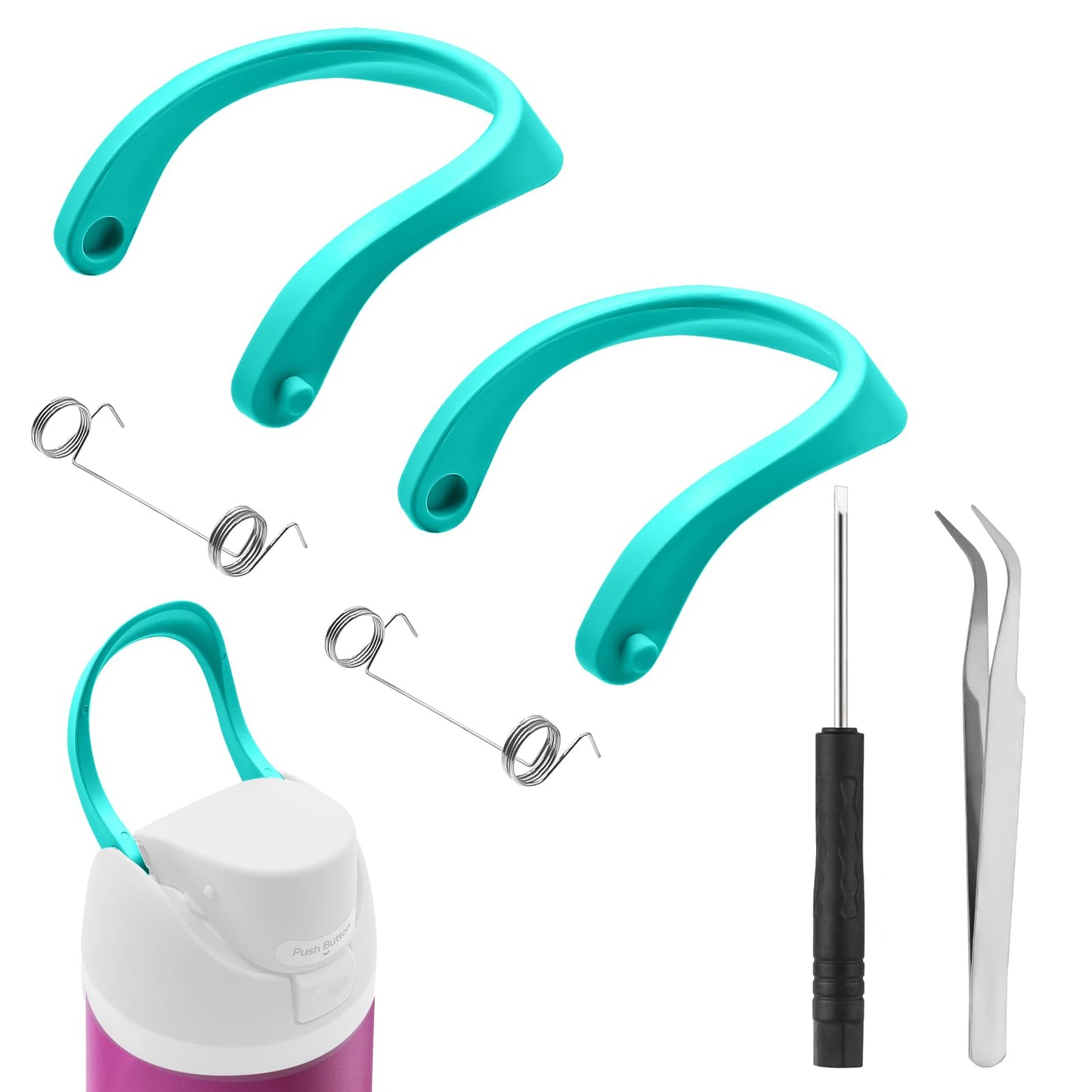 JTJEI 2pcs Handles for Owala FreeSip 24oz 32oz, Water Bottle Cap Carry Loop Handle, Replacement Parts for Owala Cup 16/25/40oz Easy Bottle Top Lid Cap Replacement Accessories, BPA-Free (Cyan)