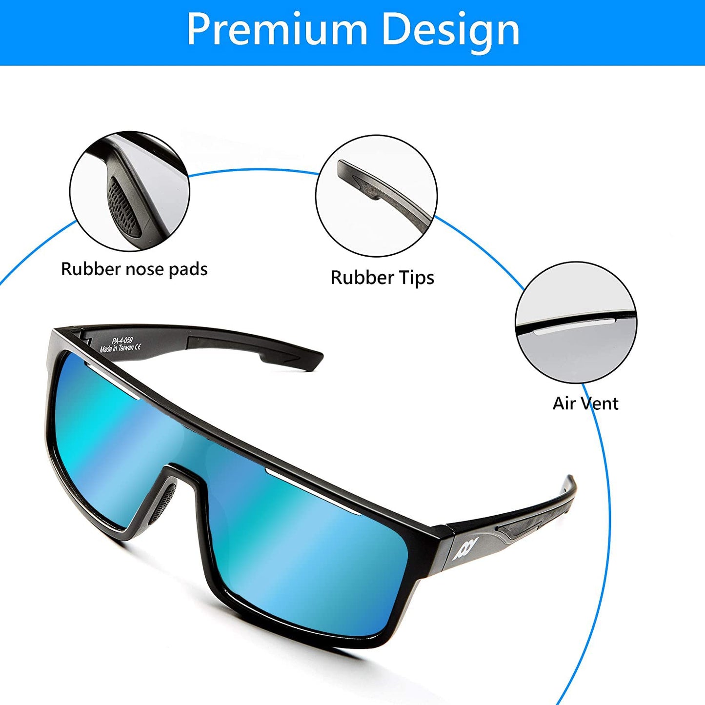 POLARS DESIGN Polarized Sports Sunglasses Mens Womens for Cycling Baseball Running Fishing Driving