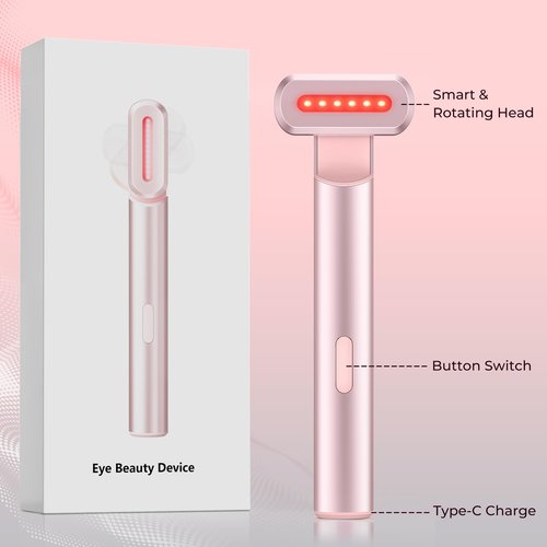4-in-1 Light-Therapy-Wand,Red Light Therapy for Face and Neck - Microcurrent Facial Device for Anti-Aging - Face & Eye Massager Skincare (2 Colors led Light)