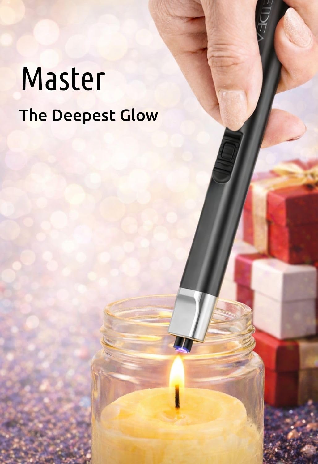 REIDEA Electric Lighter Gift for Candle Lovers, Windproof Flameless USB Rechargeable Arc Retractable Lighter with Safe Button and Power Indicator for Candle, BBQ and Fireworks, R1 Flat, Obsidian Black