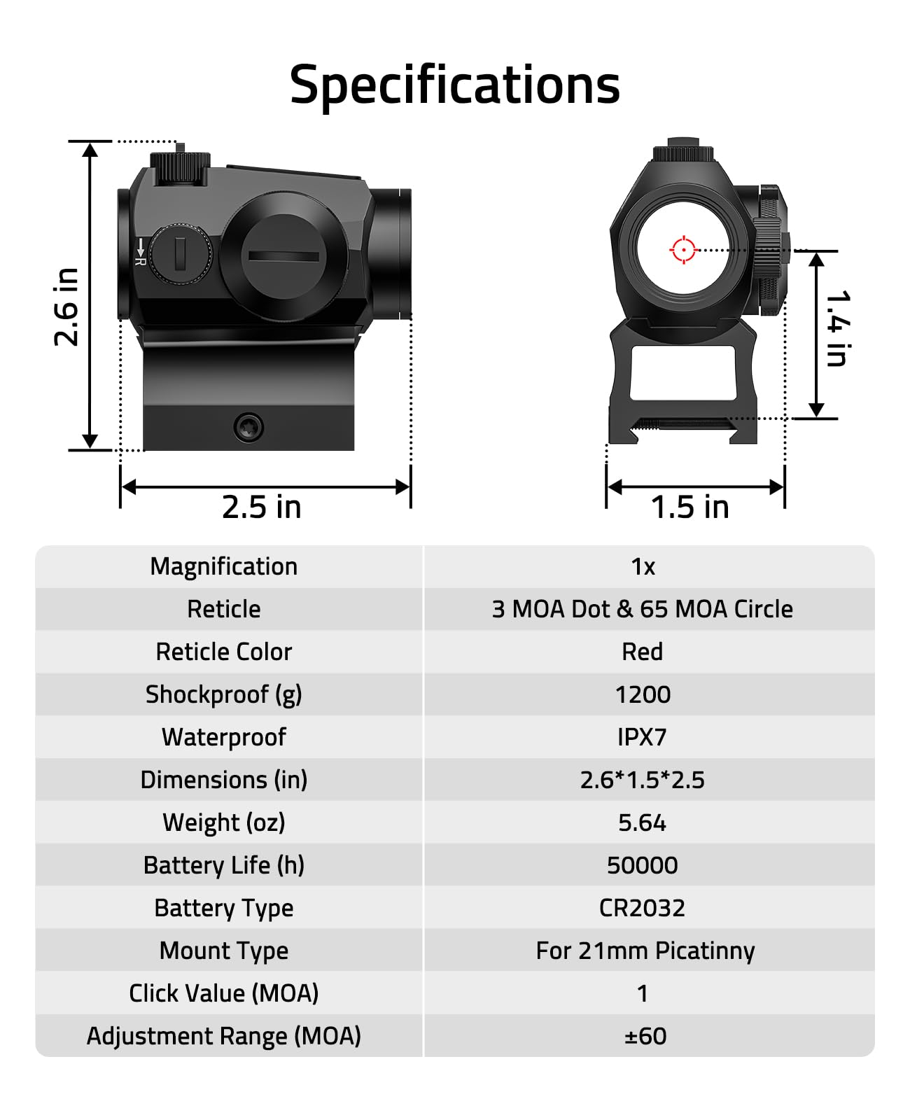 CVLIFE Multiple Reticle 3 MOA Dot & 65 MOA Circle Red Dot, Motion Awake Red Dot Sight, 1x20mm Red Dot Scope Optics with Absolute Co-Witness Riser and Low Mount for 21mm Picatinny Rail