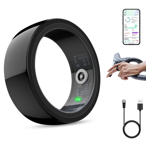 Smart Ring, Smart Health Ring for Women Men, Smart Ring Fitness Tracker, Health&Sleep Tracker,IP68 Waterproof,Remote Camera Control,No App Fee for Standard Features, for iPhone & Android(Black, 8#)