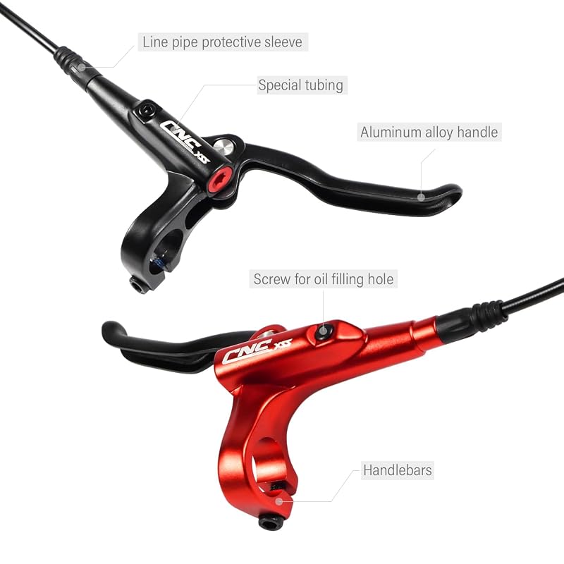 CNC MTB Hydraulic Disc Brake Set - Right Front F160/Left Rear F180, 800mm & 1450mm Hose, Black - Rear Variation