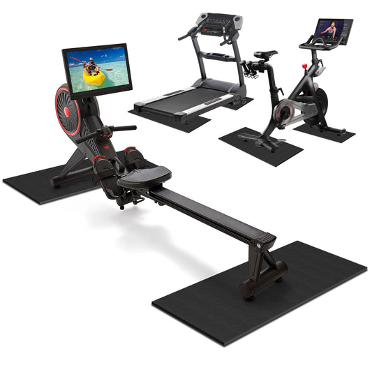 2PCS Non-Slip Mat Rowing, Rowing Machine Bike Mat for Carpet & Hardwood Floors, Exercise Bike Mats for Exercise Equipment (Two Pieces:30 * 12 inch)