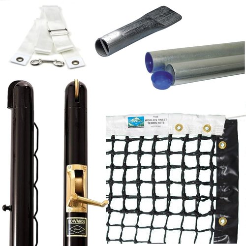 Edwards Classic Tennis Posts – Permanent Court Kit – 3” OD, Round, Internal Wind, Black – Optional Ground Sleeves