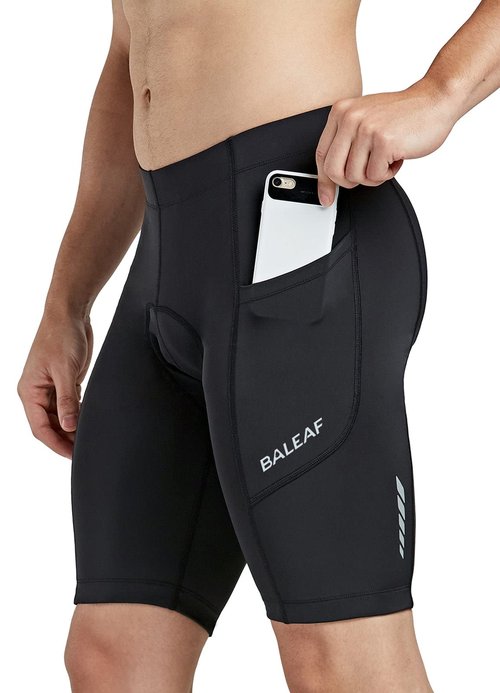 baleaf Men's Bike Shorts 3D Padded Cycling Road Biking Bicycle Riding Clothes Pockets UPF 50+ MTB Accessories Tights Black L